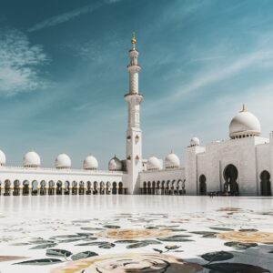 a large white building with Sheikh Zayed Mosque