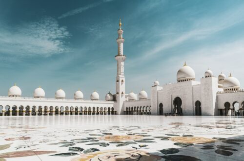 a large white building with Sheikh Zayed Mosque