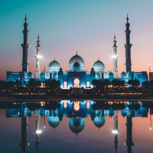 blue and beige concrete mosque