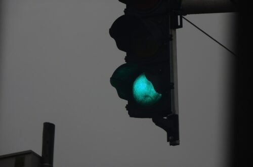 a traffic light with a green light on it